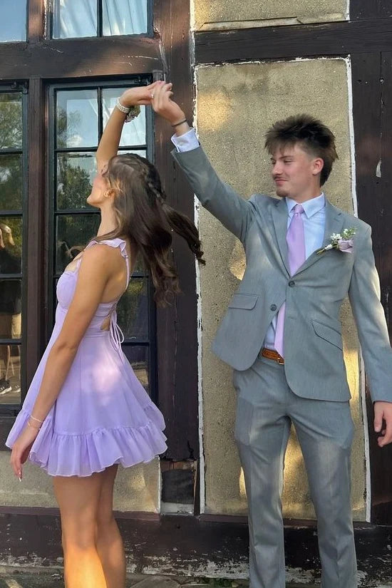 Beautiful A Line Sweetheart Lilac Short Homecoming Dress with Criss Cross Back SH7850