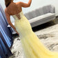 Beautiful Mermaid Sweetheart Yellow Lace Long Prom Dress with Keyhole SH7791