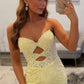 Beautiful Mermaid Sweetheart Yellow Lace Long Prom Dress with Keyhole SH7791