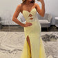 Beautiful Mermaid Sweetheart Yellow Lace Long Prom Dress with Keyhole SH7791
