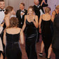 Black Velvet Pleating Crowl Neck Sheath With Silt Long Bridesmaid Dresses SH5573