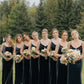 Black Velvet Pleating Crowl Neck Sheath With Silt Long Bridesmaid Dresses SH5573