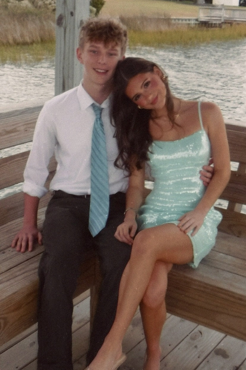 Bling Sheath Spaghetti Straps Light Green Sequins Short Homecoming Dress SH7847
