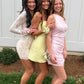Bling A Line Spaghetti Straps Yellow Sequins Short Homecoming Dress SH7935