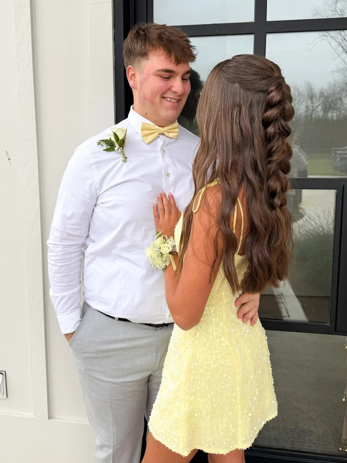 Bling A Line Spaghetti Straps Yellow Sequins Short Homecoming Dress SH7935