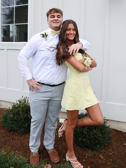 Bling A Line Spaghetti Straps Yellow Sequins Short Homecoming Dress SH7935