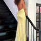 Bling Sheath Spaghetti Straps Yellow Long Prom Dress with Beading SH7775