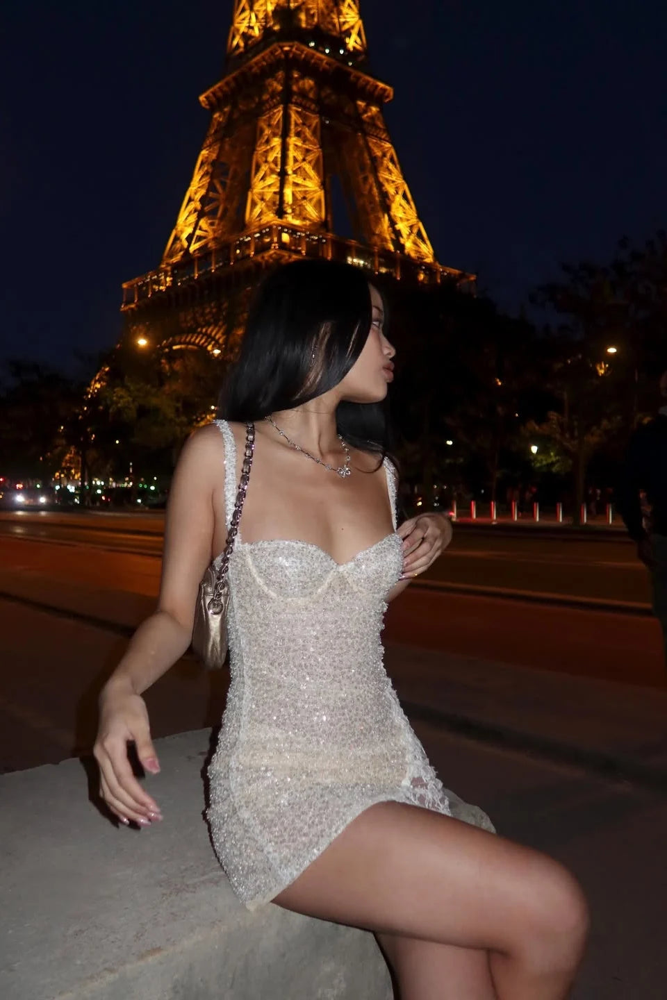 Bling Sheath Spaghetti Straps Ivory Sequins Short Homecoming Dress with Lace SH7813