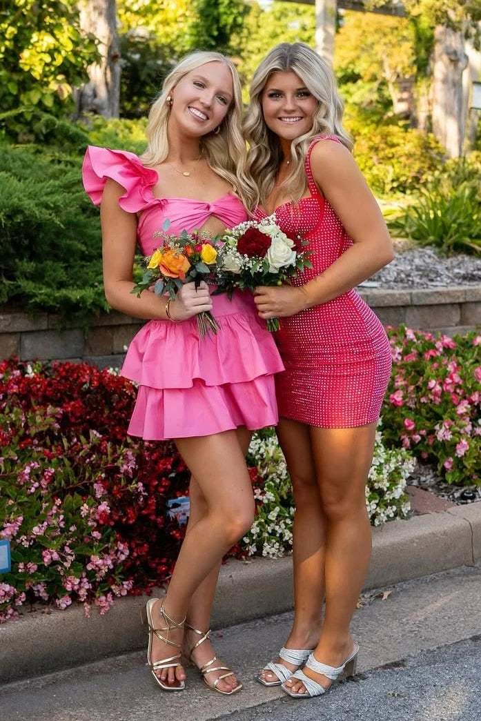 Bling Sheath Sweetheart Red Short Homecoming Dress with Beading SH7456