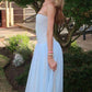 Baby Blue A Line Strapless Corset Tulle Long Prom Dress SH8202