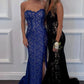 Elegant Royal Blue Sheath Sweetheart Neck Lace Long Prom Dress SH8221