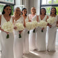 Pretty Bow Tie White Sheath Satin Long Bridesmaid Dress SH6566