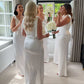 Pretty Bow Tie White Sheath Satin Long Bridesmaid Dress SH6566