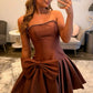 Cute A Line Strapless Brown Short Homecoming Dress with Pearls Bowknot SH7907