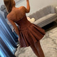Cute A Line Strapless Brown Short Homecoming Dress with Pearls Bowknot SH7907
