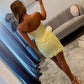 Butter Yellow Strapless Corset Lace Satin Homecoming Mini Dress SH8232