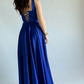 Simple Royal Blue A Line Spaghetti Straps Satin Prom Dress Date Dress SH5549