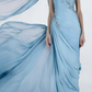 Light Pink Sheath One Shoulder Pleated Beaded Chiffon Prom Dress Wedding Guest Dress SH4699