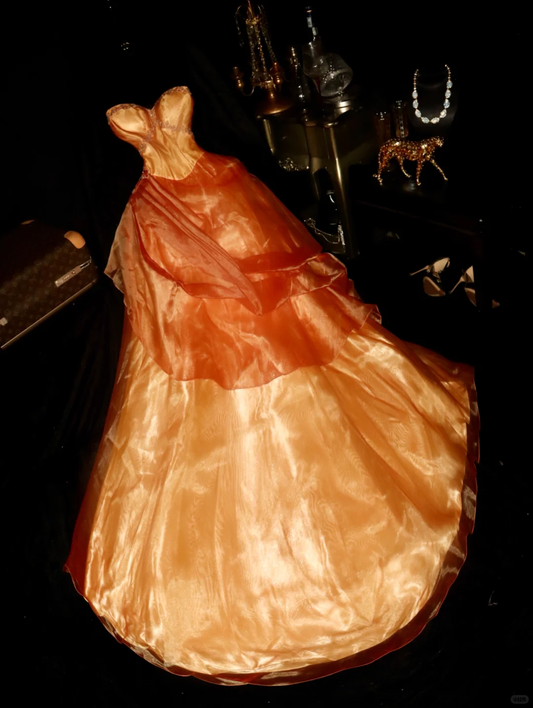 Orange GLamorous Ball Gown Sweetheart Neck Layered Organza Prom Dress SH5481