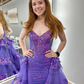 Glamorous A Line Spaghetti Straps Purple Sequin Tulle Long Prom Dress Evening Dress SH6777