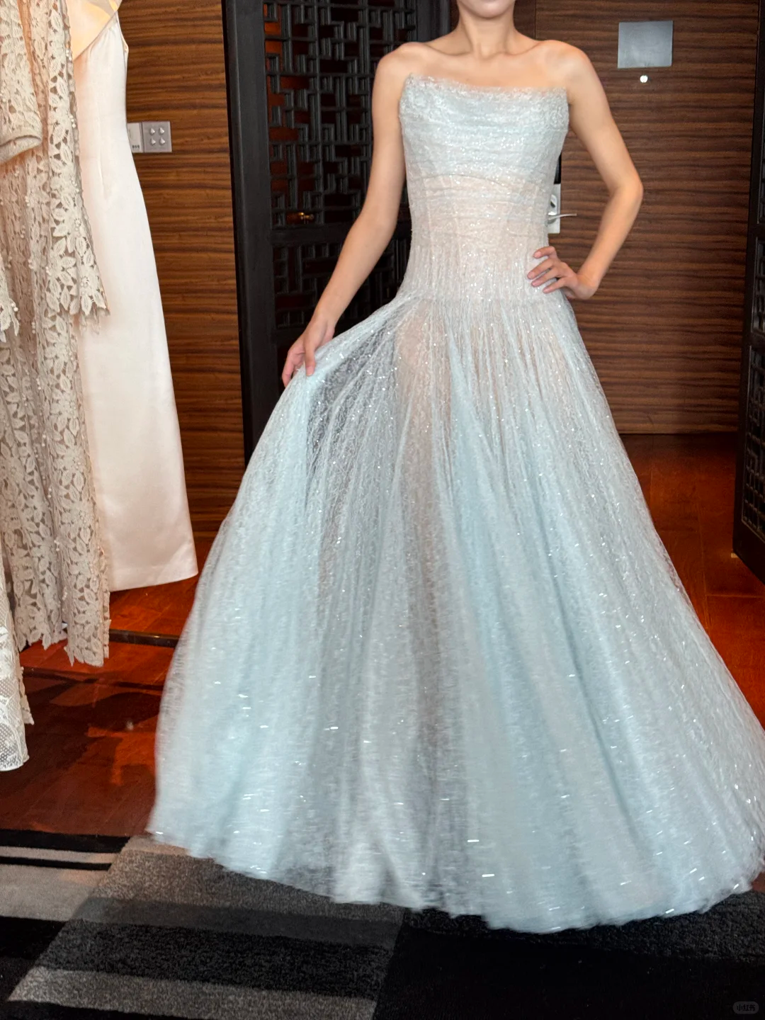 Romantic Blue A Line Strapless Sequin Tulle Long Prom Dress Gown Dress SH3582