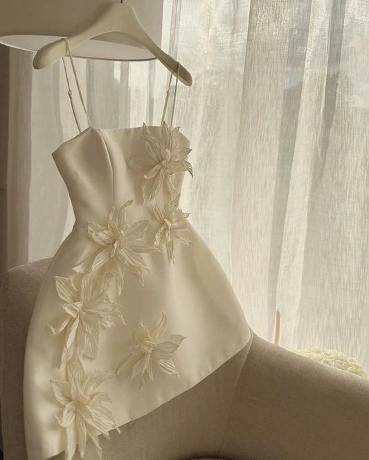 Cute A line Straps Satin Ivory Homecoming Dress Party Dress SH3623