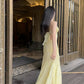Mermaid Spaghetti Straps Yellow Chiffon Long Prom Dresses Evening Dress With Beads SH1654