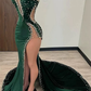 Black Girl Prom Dresses Long Mermaid Green Prom Gown With Train SH614
