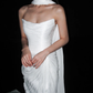 Unique Sheath Strapless White Pleated Satin Slit Long Wedding Dress SH6676
