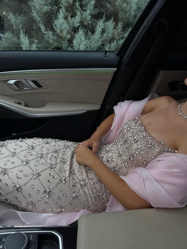 Pink Sheath Strapless Exquisite Rhinestone Tulle Long Prom Dress Evening Dress SH4630