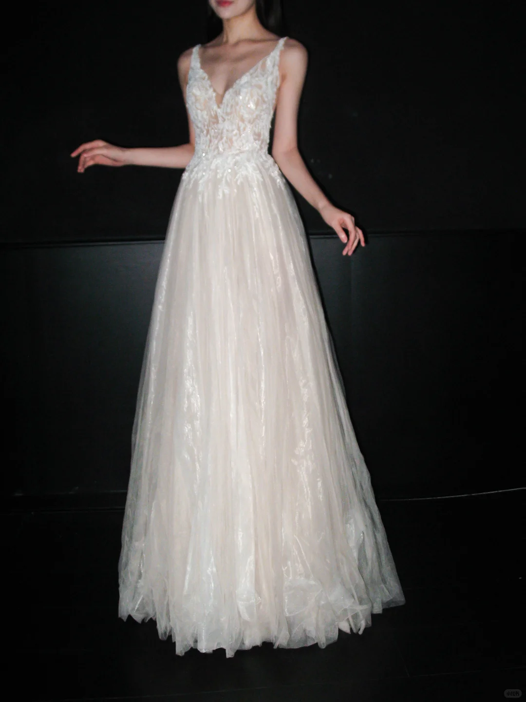 Gentle A Line V Neck Beaded Tulle Long Prom Dress Wedding Dress SH8907