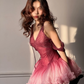 Cute Pink Ombre A Line Spaghetti Strap Sequin Tulle Short Homecoming Dress SH5011