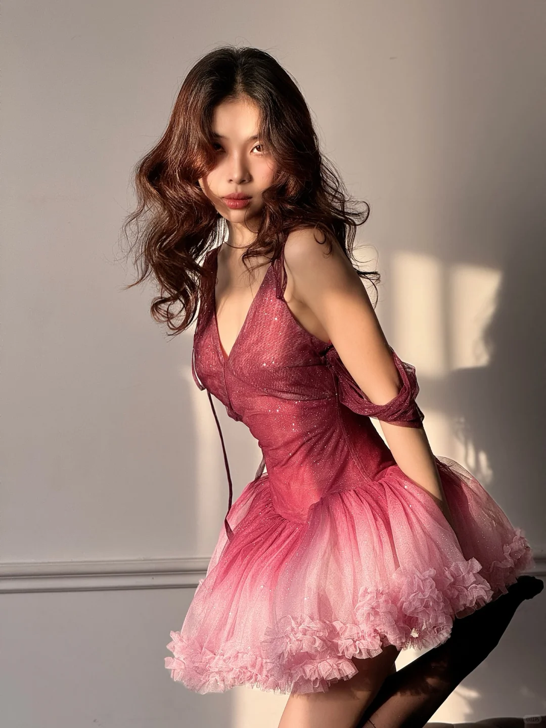 Cute Pink Ombre A Line Spaghetti Strap Sequin Tulle Short Homecoming Dress SH5011