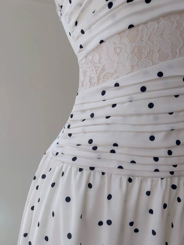 A Line Spaghetti Straps Polka Dots Lace Chiffon Prom Dress Formal Dress SH1774