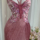 Stunning Pink Butterfly Sheath Beaded Long Prom Dress Graduation Prom Dress with Slit SH5347