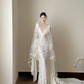 Retro Mermaid V Neck White Lace Chiffon Long Prom Dress Wedding Dress SH3963