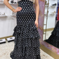 Cute Polka Dot Mermaid Strapless Layered Satin Long Prom Dress Evening Dress SH7228
