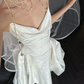 Simple Ball Gown Strapless White Satin Long Wedding Dress SH4754