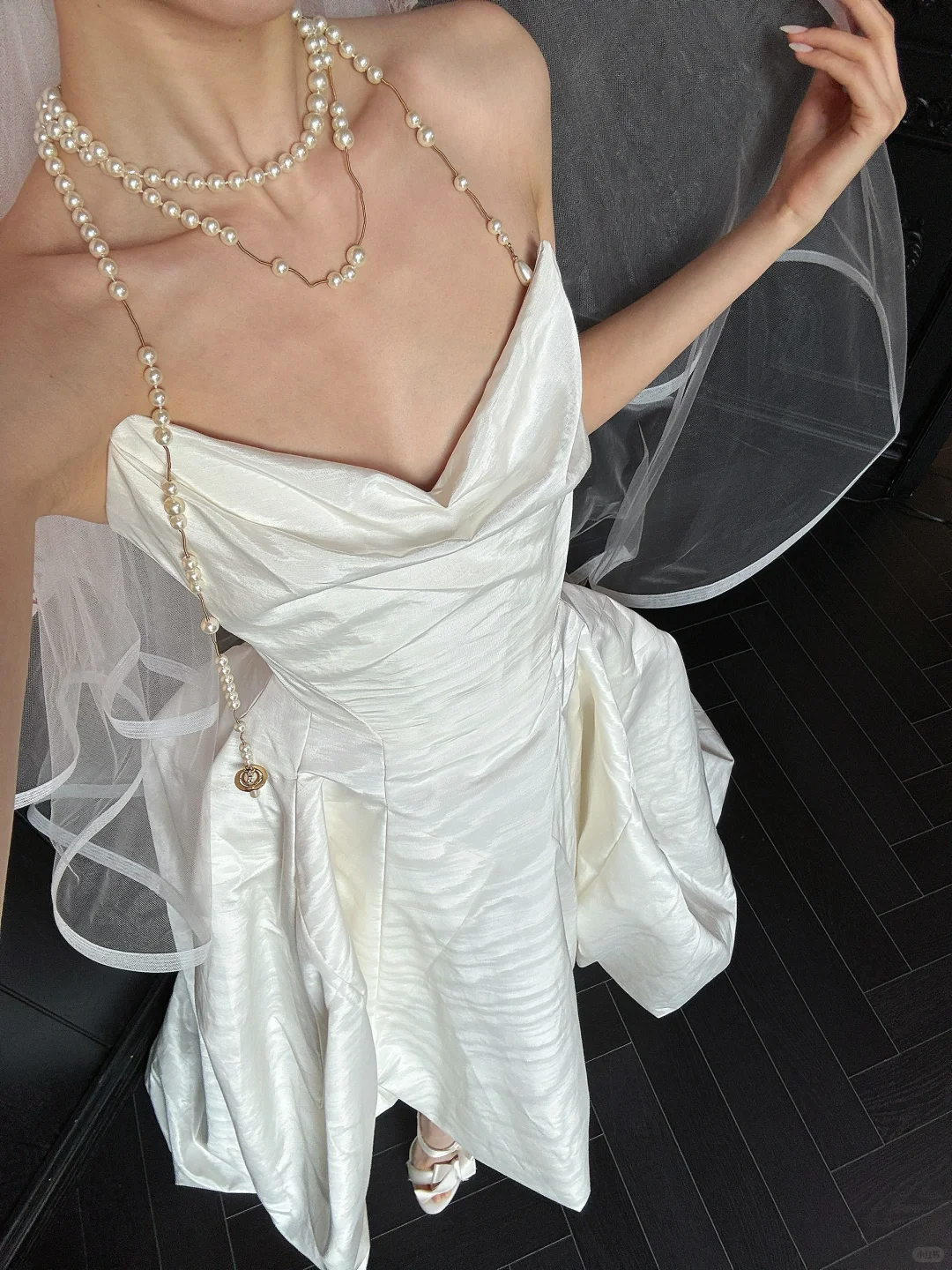 Simple Ball Gown Strapless White Satin Long Wedding Dress SH4754