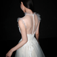 New A Line High Neck White Lace Tulle Long Wedding Dress SH8919