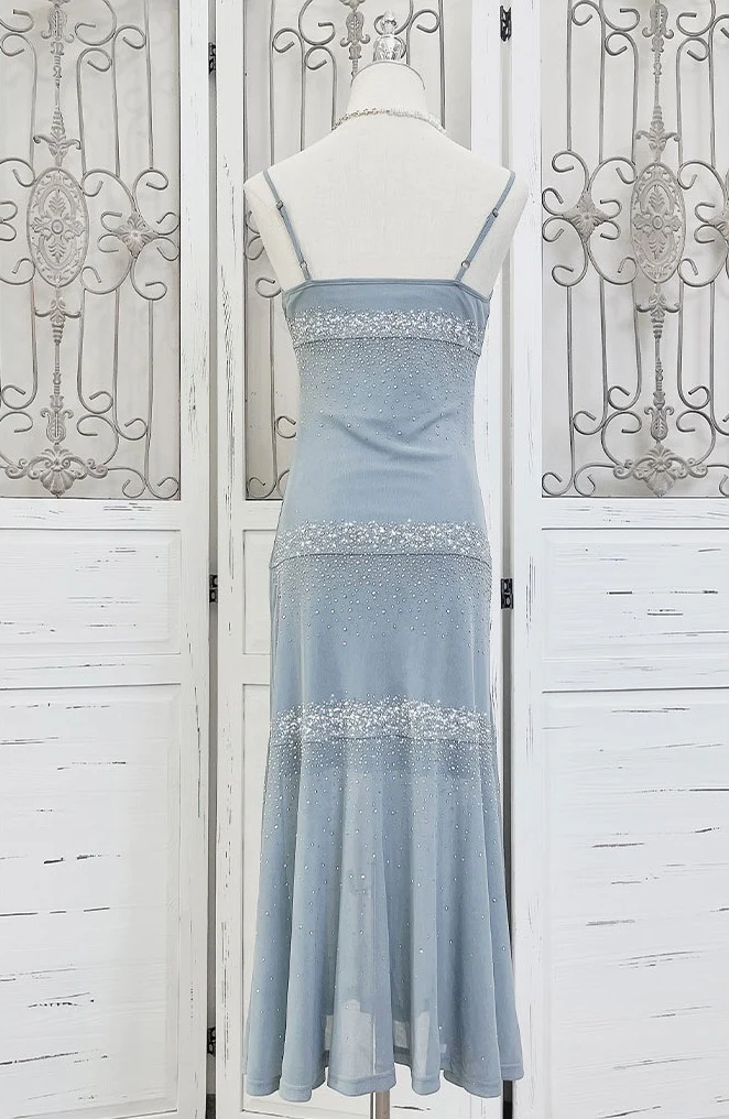 Sky Blue Beaded Chiffon Slip Prom Dress Formal Evening Dress SH1245
