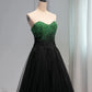 A Line Sweetheart Neck Green Beads Black Tulle Long Prom Dress Evening Dress SH1786