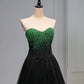 A Line Sweetheart Neck Green Beads Black Tulle Long Prom Dress Evening Dress SH1786