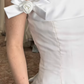 Retro Unique A Line Strapless Bow White Tulle Satin Wedding Dress SH6089
