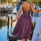 Classic A Line Spaghetti Straps Appliques Dark Purple Satin Prom Dress Outfits SH4836