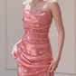 Gentle Pink Sheath Pleated Sequin Prom Dress Evening Dress 16th Birthday Dress SH4049