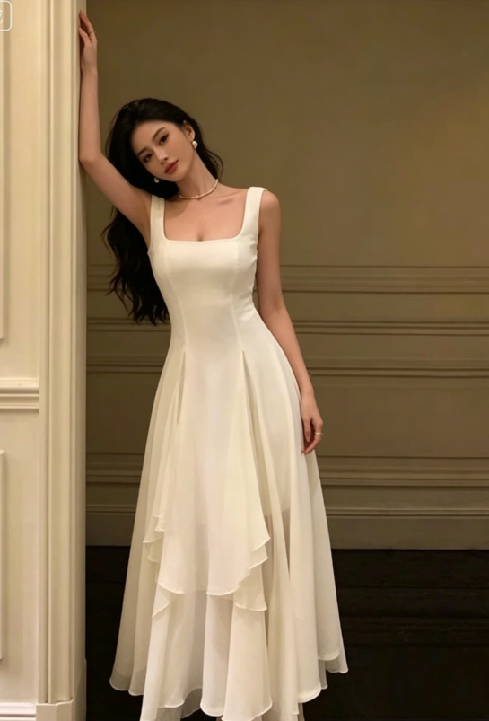 White Elegant Irregular Hem Long Prom Dress  SH761