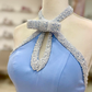 Sweety Light Blue Mermaid Pearl Satin Long Prom Dress Evening DressSH6822