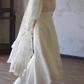Vintage A Line Long Sleeve White Beaded Satin Long Wedding Dress SH5038