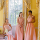 Elegant Pink A Line Spaghetti Strap Satin Long Bridesmaid Dress SH6310
